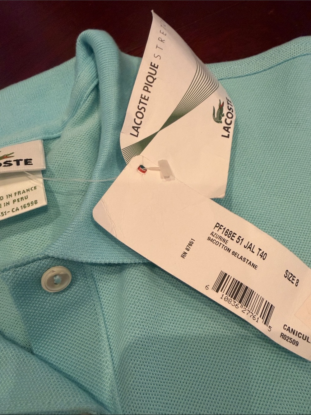 Lacoste Fitted Blue Short Sleeve Polo NWT - Picture 4 of 7